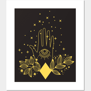 Gold Celestial Magic Hands Posters and Art